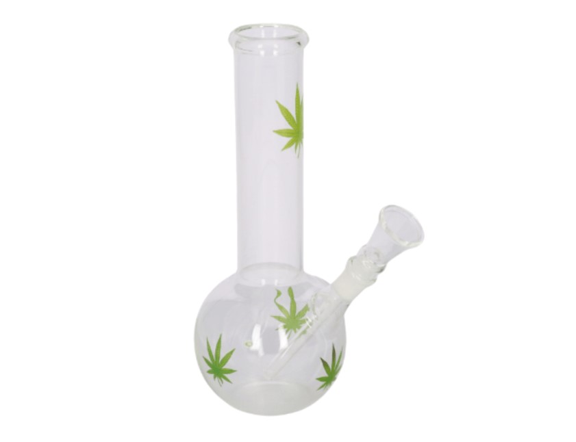Super Heroes átlátszó üveg bong zöld levél mintával – 23 cm, 14 mm